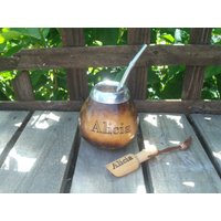 Mate Gourd - Personalisiert + Stroh Bonuslöffel Yerba Dein Text Bombilla Löffel Shading Mate, Argentinier von ZagannGifts