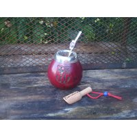 Mate - Gravur Logo Barcelona Barca + Stroh +Ihr Text, Datum. Fußball Spanien Calabaza Bonus Löffel Yerba Rot von ZagannGifts