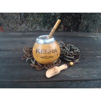 Mate Personalisiert, Argentinien - Gourd + Stroh Bambus | Personalisiert Ihr Text Bonus Löffel Yerba , Papa Geschenk, Custom von ZagannGifts