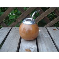 Personalisiert - Mate Calabaza Familiar Kürbis, + Stroh Pico Loro Löffel Holz Yerba Mate von ZagannGifts