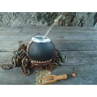 Personalisierte Mate + Stroh Ihren Text Bonus Löffel Yerba - Gourd Bombilla, Gefüttert in Eco Leder, Argentino Abnehmbaren Filter von ZagannGifts