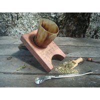 Personalisierter Mate - Handgemachter Horn Argentinien + Stroh Bonuslöffel Yerba Innen Gehärtet Holzsockel von ZagannGifts
