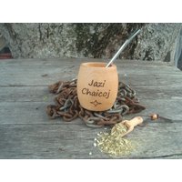 Personalisierter Mate - Traditionelles Algarrobo Holz, Argentino Tasse, Stroh, Namen, Initiale, Bonus A Spoon Yerba Mate, Argentinian von ZagannGifts