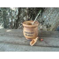 Personalisierter Mate - Traditionelles Algarrobo Holz, Argentino Tasse + Stroh Namen, Initiale, Bonus A Spoon Yerba Mate, Argentinian von ZagannGifts