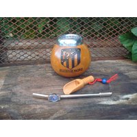 Spanien - Mate Graviertes Logo Atletico De Madrid + Stroh Namen, Initiale, Datum.. Fußball Calabaza Bonus Löffel Yerba von ZagannGifts