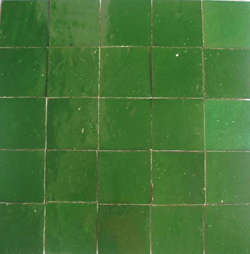 20Stk. Tonfliesen glasiert Zelliges 10x10x1,2cm Fliesen Marokko - Handarbeit (smaragdgrün) von Zagora
