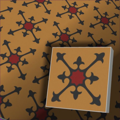 Zementfliesen Kompass gelb rot (Muster Steinöl) von Zagora