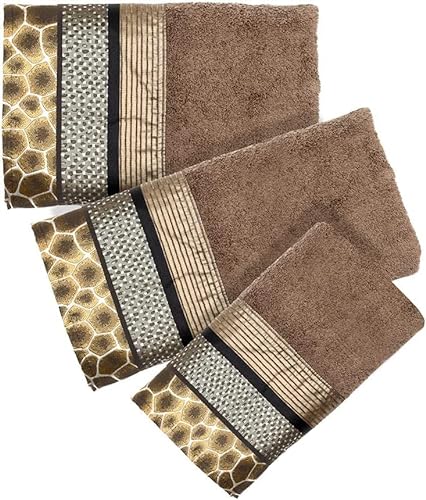 Zahari Home Safari Stripes Tier-Badehandtuch-Set, 3-teilig, Handtuch, Badetuch, Handtuch und Waschhandtuch, Leopardenmuster, Gepard, schöne Handtücher, einzigartiges Design, Zebra-Tiger, Südwesten, von Zahari Home