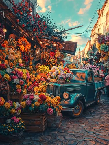 Diamond Painting Blume, DIY Auto Diamond Painting Eckige Steine Set Erwachsene, 5D Kreuzstich Stickerei Diamant Malerei, Mosaikherstellung Basteln Erwachsene Bilder, Zur Haus Wanddeko 40x50cm H-00 von Zahnngxp