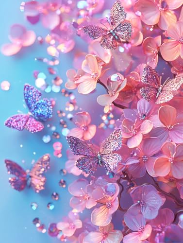 Diamond Painting Blume, DIY Schmetterling Diamond Painting Eckige Steine Set Erwachsene, 5D Kreuzstich Stickerei Diamant Malerei, Mosaikherstellung Basteln Erwachsene Bilder Haus Wanddeko 40x50cm G-70 von Zahnngxp