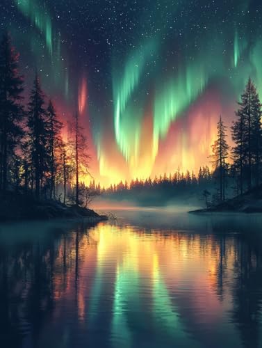 Diamond Painting Eckige Steine Aurora 40x50cm, 5D Landschaft Diamant Painting Bilder Erwachsene Set, DIY Kreuzstich Stickerei Mosaikherstellung Bastelset Erwachsene, Zur Weihnachten Deko Wand H-67 von Zahnngxp