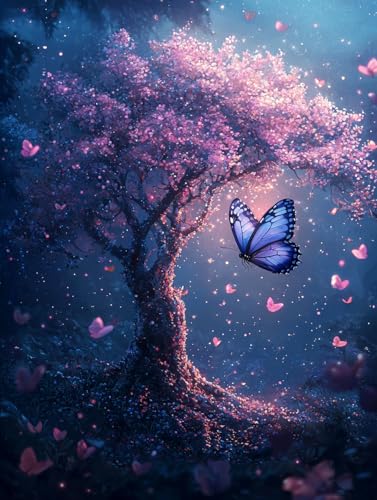 Diamond Painting Eckige Steine Baum 50x70cm, 5D Schmetterling Diamant Painting Bilder Erwachsene Set, DIY Kreuzstich Stickerei Mosaikherstellung Bastelset Erwachsene, Zur Weihnachten Deko Wand H-81 von Zahnngxp