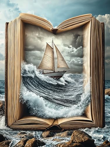 Diamond Painting Eckige Steine Buch 40x50cm, 5D Boot Diamant Painting Bilder Erwachsene Set, DIY Kreuzstich Stickerei Mosaikherstellung Bastelset Erwachsene, Zur Weihnachten Deko Wand Geschenk H-39 von Zahnngxp