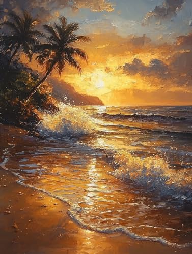 Diamond Painting Eckige Steine Strand 30x40cm, 5D Sonnenuntergang Diamant Painting Bilder Erwachsene Set, DIY Kreuzstich Stickerei Mosaikherstellung Bastelset Erwachsene, Zur Weihnachten Deko H-25 von Zahnngxp