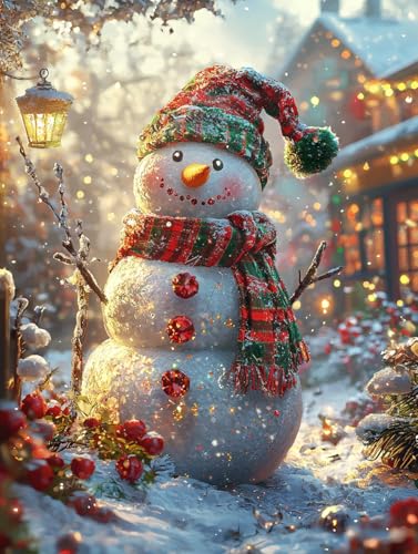 Diamond Painting Eckige Steine Weihnachtszeit 60x80cm, 5D Schneemann Diamant Painting Bilder Erwachsene Set, DIY Kreuzstich Stickerei Mosaikherstellung Bastelset Erwachsene, Zur Weihnachten Deko G-07 von Zahnngxp