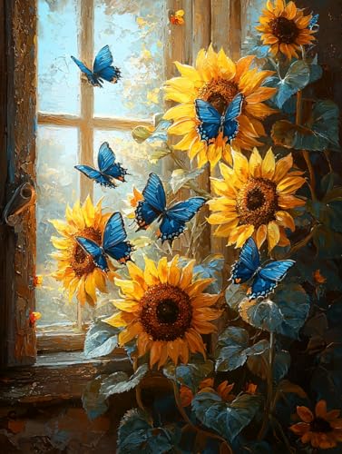 Diamond Painting Sonnenblume, Schmetterling Diamond Painting Eckige Steine Set Erwachsene, 5D Kreuzstich Stickerei Diamant Malerei, Mosaikherstellung Basteln Erwachsene Bilder Wanddeko 60x80cm H-98 Diamond Painting Sonnenblume, Schmetterling Diamond Painting Eckige Steine Set Erwachsene, 5D Kreuzstich Stickerei Diamant Malerei, Mosaikherstellung Basteln Erwachsene Bilder Wanddeko 60x80cm H-98 von Zahnngxp