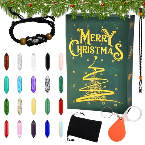 Zahoken Adventskalender 24 Boxes, Kristall Adventskalender Für Weihnachten, Familienspiel Stein Set Sammeln Lernen Yoga Meditation Urlaub Erwachsene von Zahoken
