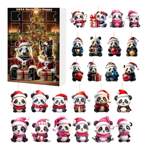 Zahoken Christmas Countdown Kalender,Adventskalender Mit 24 Panda Anhängern - Sammelstück Und 2D Deko-Objekte Für Kinder Erwachsene Familie Freunde von Zahoken