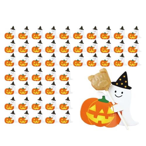 Zahoken Halloween Lollipop-Halter | Halloween Kürbis Geist Kekse Deko - 50 Stück Set Halterung zum Dekorieren für Kindersnacks Mädchen Geburtstag Feiern von Zahoken