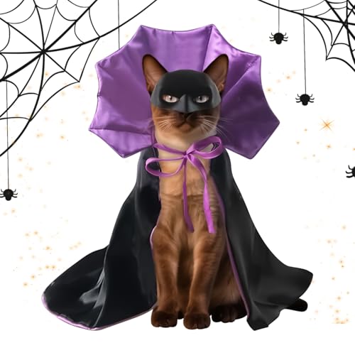 Zahoken Katzenkostüm Für Halloween | Haustier Zubehör Outfit Dekoration Kapuze - Cape Umhang Outfit Atmungsaktives Design Für Aktivitäten Urlaub Geburtstag Cosplay Party von Zahoken