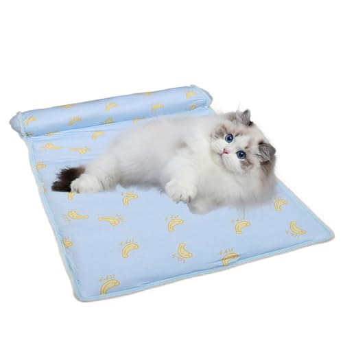 Zahoken Kühlmatte Für Hunde, Hundekühlmatte Selbstkühlend Kühlmatten Mit Kissen, Ice Seide Weichwaschbare Katzenkühlmatte, Atmungsaktiv Hält Kühles Kätzchen, 60x40x15cm von Zahoken