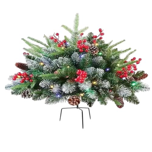 Zahoken Prelit Künstlicher Weihnachtsbaum Übertopf-Füller | Künstlicher Christbaum Mit Zapfen Und Roten Beeren - Batteriebetriebene Weihnachtsdekoration Für Kamin Einfahrt Hof Eingang Garten von Zahoken