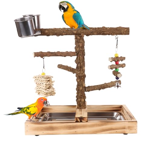 Zahoken Spielplatz - Sittich Spielplatz mit Futterbechern - Holzspielzeug Für Nymphensittiche Conures Kanarienvögel Wellensittiche Drinnen Und Draußen Zum Spielen Und Füttern von Zahoken