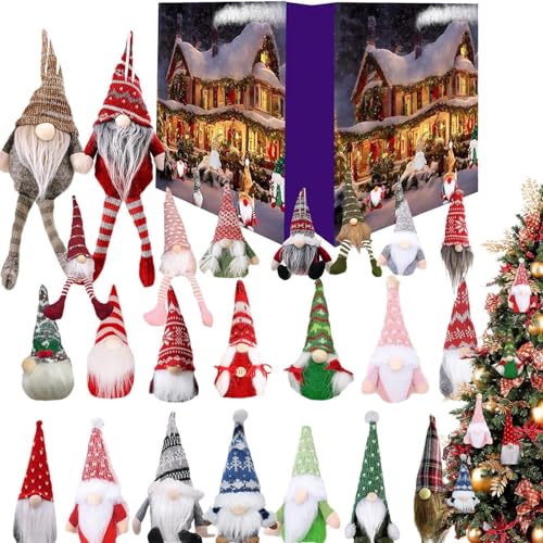 Zahoken Weihnachtsgnom Adventskalender 2025 | Festlicher Niedlicher Gnomen Plüschtischdekoration - 24 Tage Countdown Kalender Zwergen Figuren Deko für Partytisch Zentrum Desktop Kamin Winter Mädchen von Zahoken