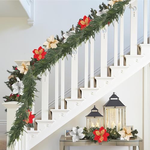 Zahoken Weihnachtskranz Für Draußen - Künstlicher Weihnachtskranz - Wiederverwendbarer Winterkranz Für Fenster Türen Tisch Kaminsims Innenbereich Weihnachtsdekoration Hochzeitsfeier von Zahoken