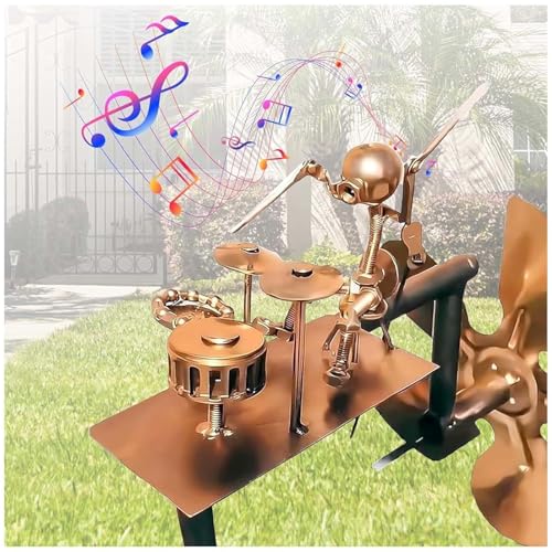 Handgefertigte Metall Drummer Windmühle, 2025 Neuest Windspiel Windrad Metall Garten, 32cm Drummer GartenwindmüHlen, FüR Terrasse Und Garten,Gold von ZaiZaiSMao