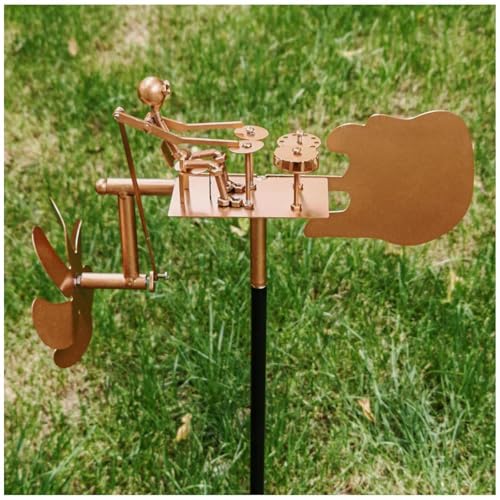 Handmade Metal Drummer Windmühle, Percussionist-Musikfiguren Handgefertigte Metall Rockband Windmühle, 32cm Drummer WindräDer Garten Metall, FüR Terrasse Und Garten,Gold von ZaiZaiSMao