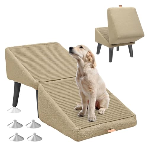 Hundehocker, 2-in-1 Faltbare Tragbarer Hundetreppe Bett, Treppe Für Hunde für Bett, Sofa und Auto,beige Hundehocker, 2-in-1 Faltbare Tragbarer Hundetreppe Bett, Treppe Für Hunde für Bett, Sofa und Auto,beige von ZaiZaiSMao