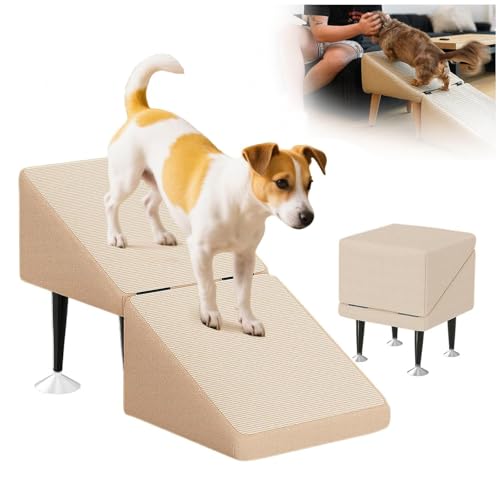 Hunderampe Sofa, 2-in-1 Faltbare Tragbarer Rampe Hund, Hundetreppe Klappbar für Sofa Betten,beige von ZaiZaiSMao