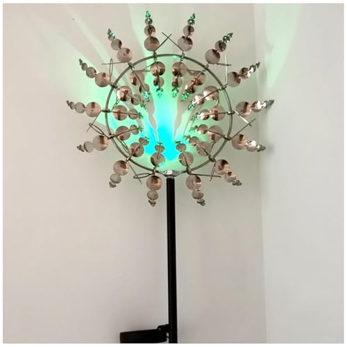 Solarlampen Windrad Metall Garten, mit LED-Licht Garten WindmüHle, 3D Metall Windmühle Gartenstecker Groß Wetterfestes Gartendeko,Gold von ZaiZaiSMao
