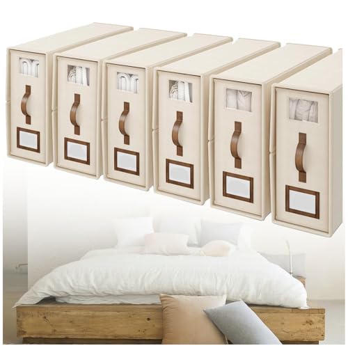 ZaiZaiSMao Bettwäsche Organizer Faltbarer, Bettwäsche Aufbewahrungstasche mit Fenster und Etikett Aufbewahrung Bettwäsche für Bettdecken Kleidung Decke,beige-6pack von ZaiZaiSMao