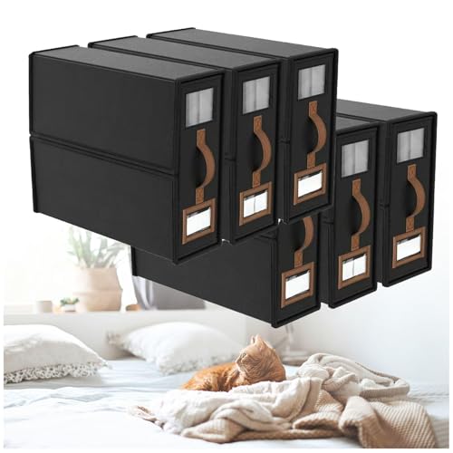 ZaiZaiSMao Bettwäsche Organizer Faltbarer, Bettwäsche Organizer Box mit Fenster und Etikett Bettwäsche Aufbewahrung für Bettdecken Kleidung Decke,black-6pack von ZaiZaiSMao