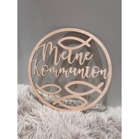 Loop Aus Holz Kommunion Schriftzug/Geschenk Laserschnitt Holzring Türschild Lasercut Wanddeko /Türdeko Türkranz Ring/Kranz von ZaibertCreativStudio