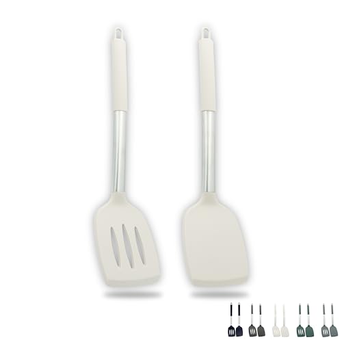 ZAIGON 2er Set Robuste, Antihaftbeschichtete Silikon Pfannenwender - Hitzebeständig und BPA-frei - Ideales Kochutensil für Fisch, Eier und Pfannkuchen (Khakii) von Zaigon