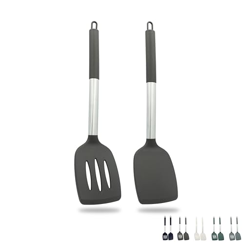 ZAIGON 2er Set Robuste, Antihaftbeschichtete Silikon Pfannenwender - Hitzebeständig und BPA-frei - Ideales Kochutensil für Fisch, Eier und Pfannkuchen (Schokoladenbraun) von Zaigon