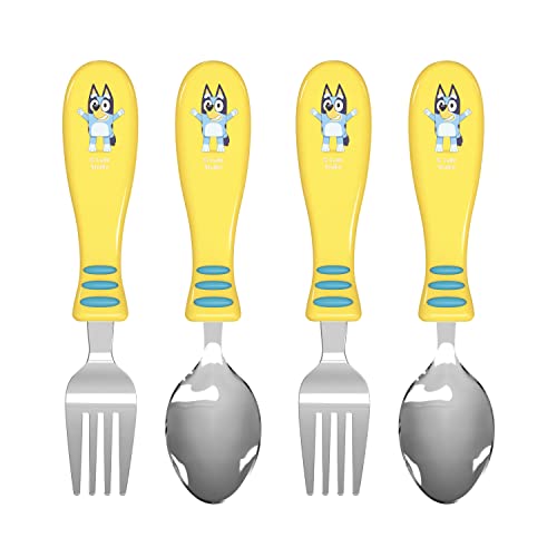 Zak Designs Bluey Kid Flatware Fun Character Art on Both Utensilien, rutschfeste Fackel und Löffel Set ist perfekt für Encouraging Picky Esser zu beenden Their Platten, 2 Pack (4 PCS) von Zak Designs