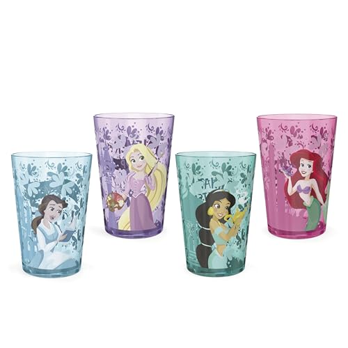 Zak Designs Disney Princess Nistbecher-Set mit robusten Kunststoffbechern, lustiges Trinkgeschirr ist perfekt für Kinder, 4 Stück (Belle & Jasmin & Ariel), PYRP-0731 von Zak Designs