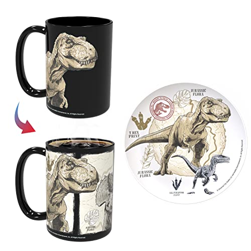 Zak Designs Jurassic World Dominion Movie Keramikbecher-Set mit Farbwechsel, für Kaffee, Tee, Frühstück oder Dessert, mit einzigartigem wärmereaktivem Kunstwerk (2-teilig, BPA-frei) von Zak Designs