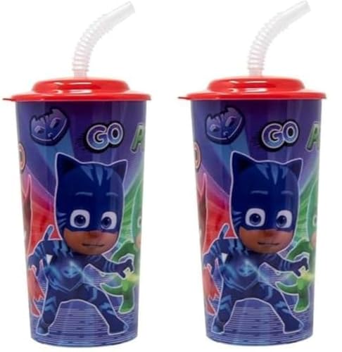Zak Designs PP 473 ml 2er-Pack PJ Masks Trinkbecher mit Deckel und Strohhalm, Sippy Cup, Schnabelform, Kinderdrinkbecher, Schulbedarf, 17 x 10 x 7,1 cm von Zak Designs