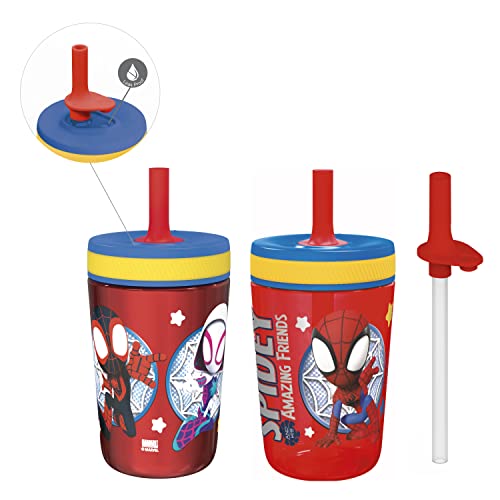 Zak Designs Spidey and His Amazing Friends Kelso Trinkbecher-Set, auslaufsicherer Schraubdeckel mit Strohhalm, Set für Kinder, inklusive Kunststoff- und Edelstahlbecher mit Bonus-Trinkbecher, von Zak Designs