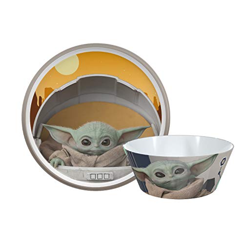 Zak Designs Star Wars Das Mandalorian Geschirr-Set beinhaltet Teller und Schale, aus strapazierfähigem Melamin und perfekt für Kinder (Baby Yoda, Grogu, 2-teiliges Set, BPA-frei) von Zak Designs