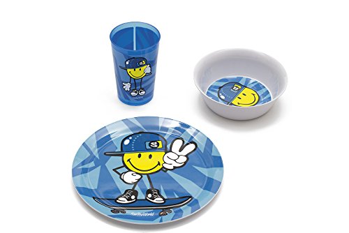 zakdesigns Essgeschirr Smiley Kid 3er-Set in blau, Melamin, 45x20x15 cm von Zak Designs