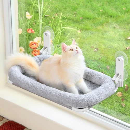 Zakkart Faltbare Katzenhängematte für Fenster - Kabellos, Eingebettetes Maschinenwaschbares Bett, Robuster Metallrahmen, Katzenfensterstange für große Katzen und Kätzchen (graues, groß) von Zakkart