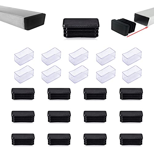 Zaky 30 Stück Rechteckiger Abschlußstopfen 40mm x 30mm für Rechteckrohr Tisch Stuhl Regal Insert Finishing Plug Anti-Rutsch-Gummi Bein Tipps Bodenschoner Möbel Tischabdeckungen(Transparent) von Zaky