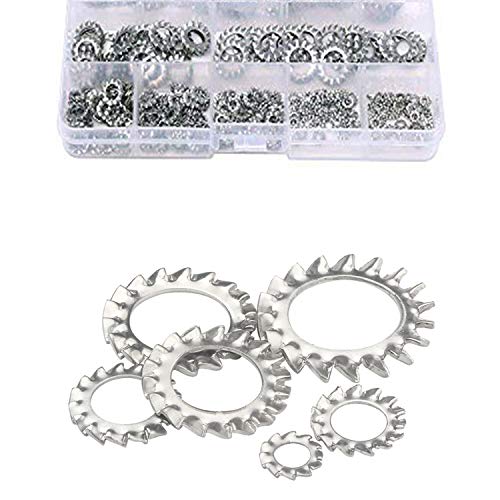 Zaky Extern Star Zahn Sicherungsscheiben 300 Stück 304 Edelstahl M2,5 M3 M4 M5 M6 M8 M10 M12 Dichtung Sicherungsscheiben Sortiment Kit Silber von Zaky