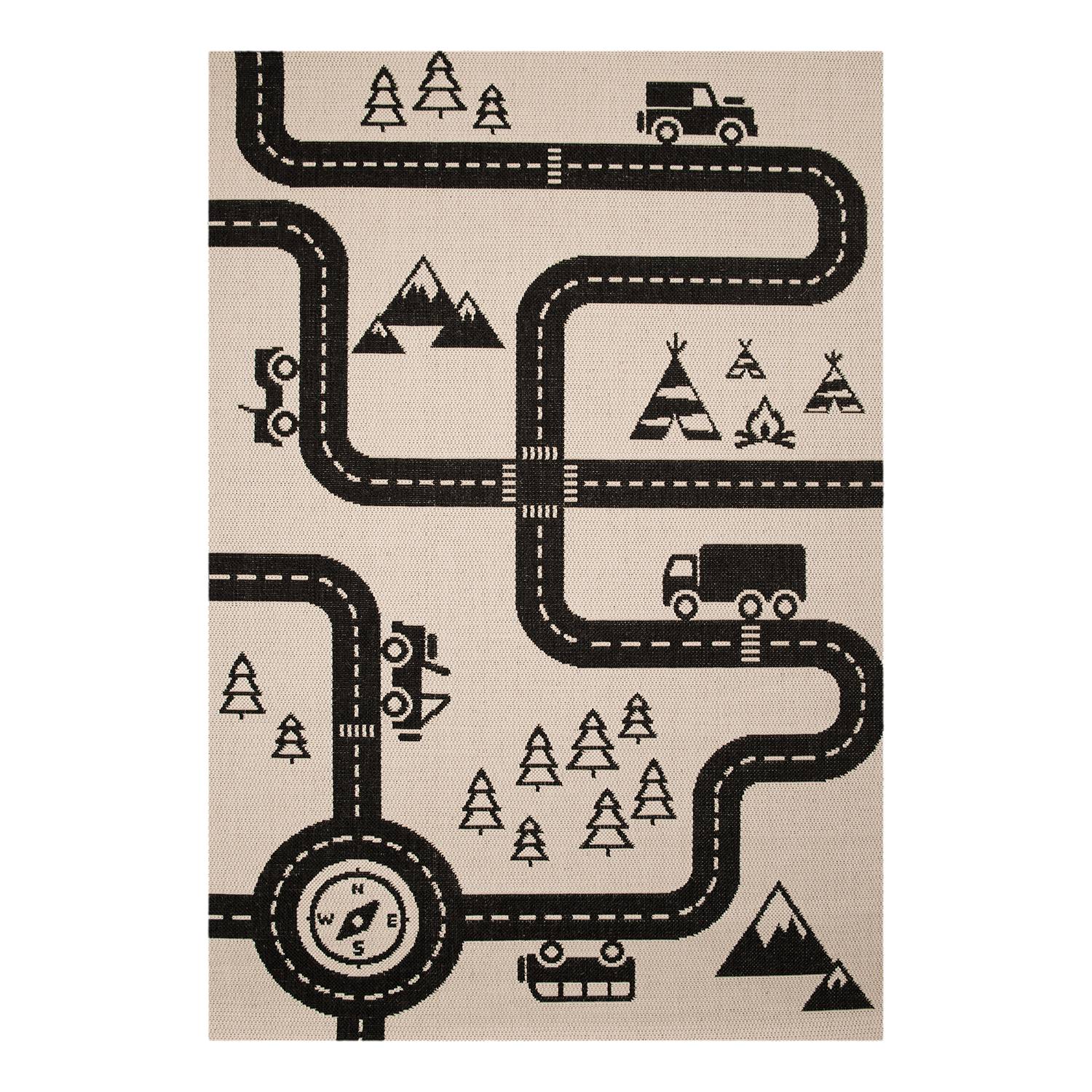 Zala Living Kinderteppich Road Map Charly Beige/Schwarz mit Motiv Kunstfaser 120x0.4x170 cm (BxHxT) Rechteckig von Zala Living